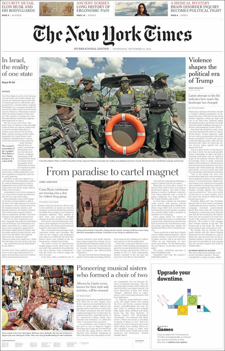 Portada de International New York Times (Europa)