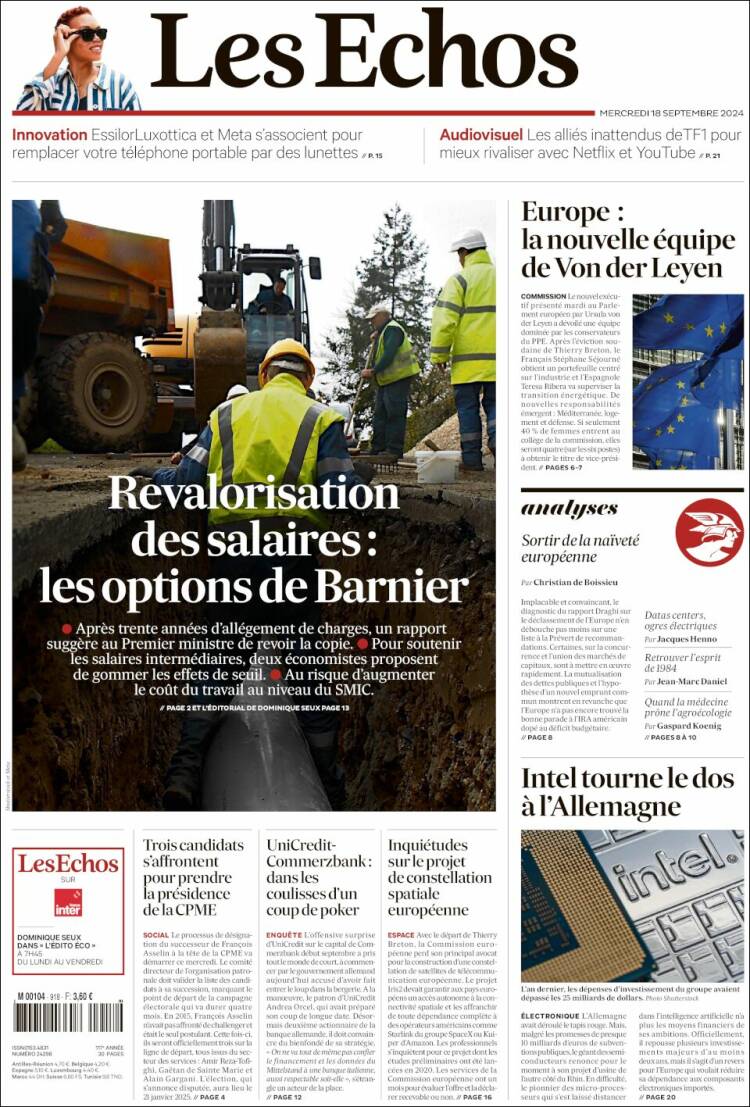 Portada de Les Echos (Francia)