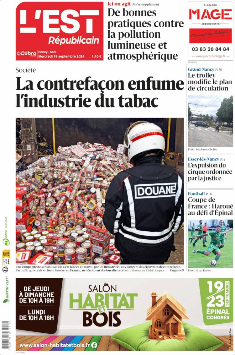 Portada de L'Est Republicain (Francia)