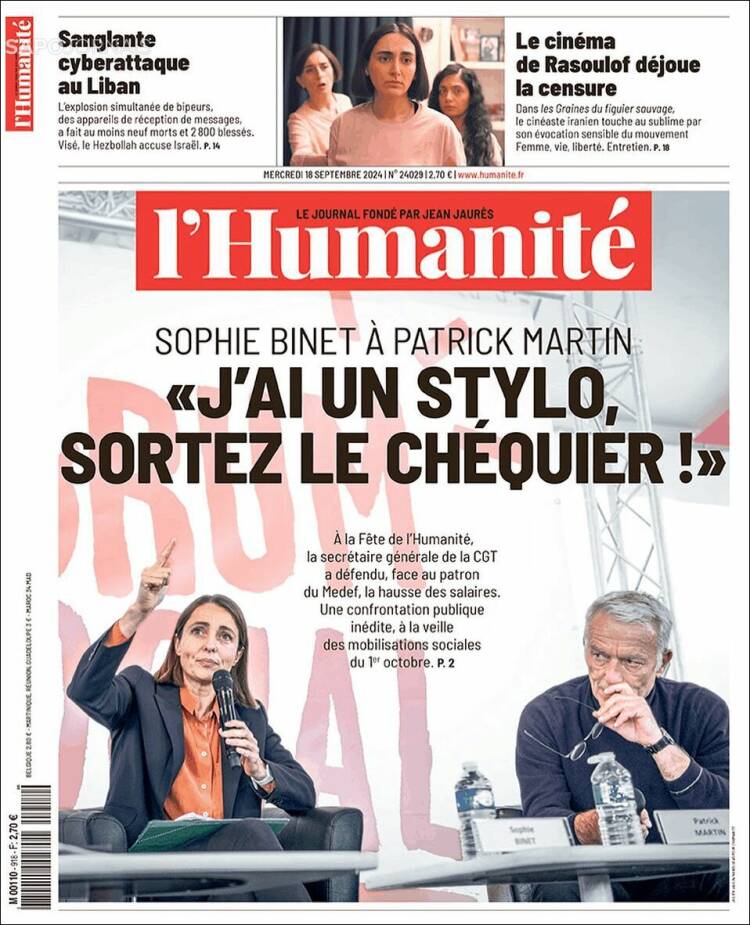 Portada de l'Humanite (Francia)
