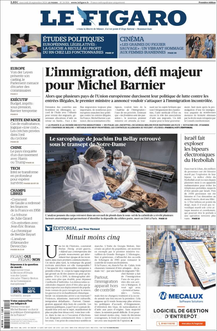 Portada de Le Figaro (Francia)