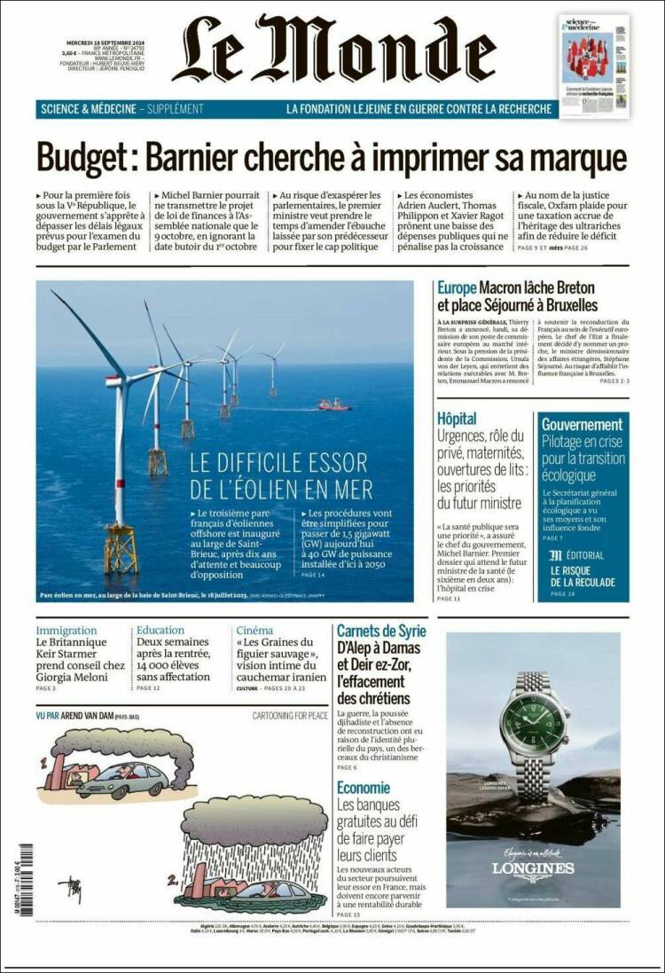 Portada de Le Monde (Francia)