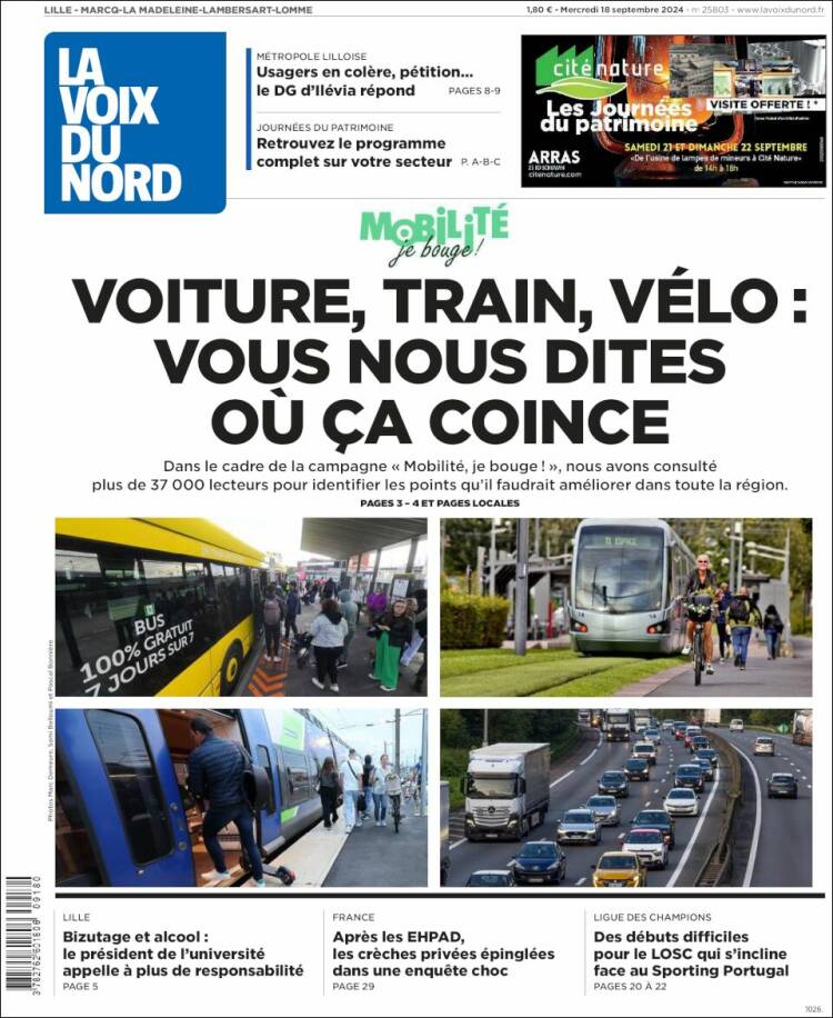Portada de La Voix du Nord (Francia)