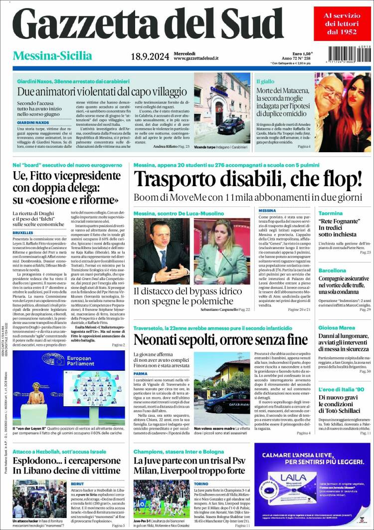 Portada de Gazzetta del Sud (Italia)