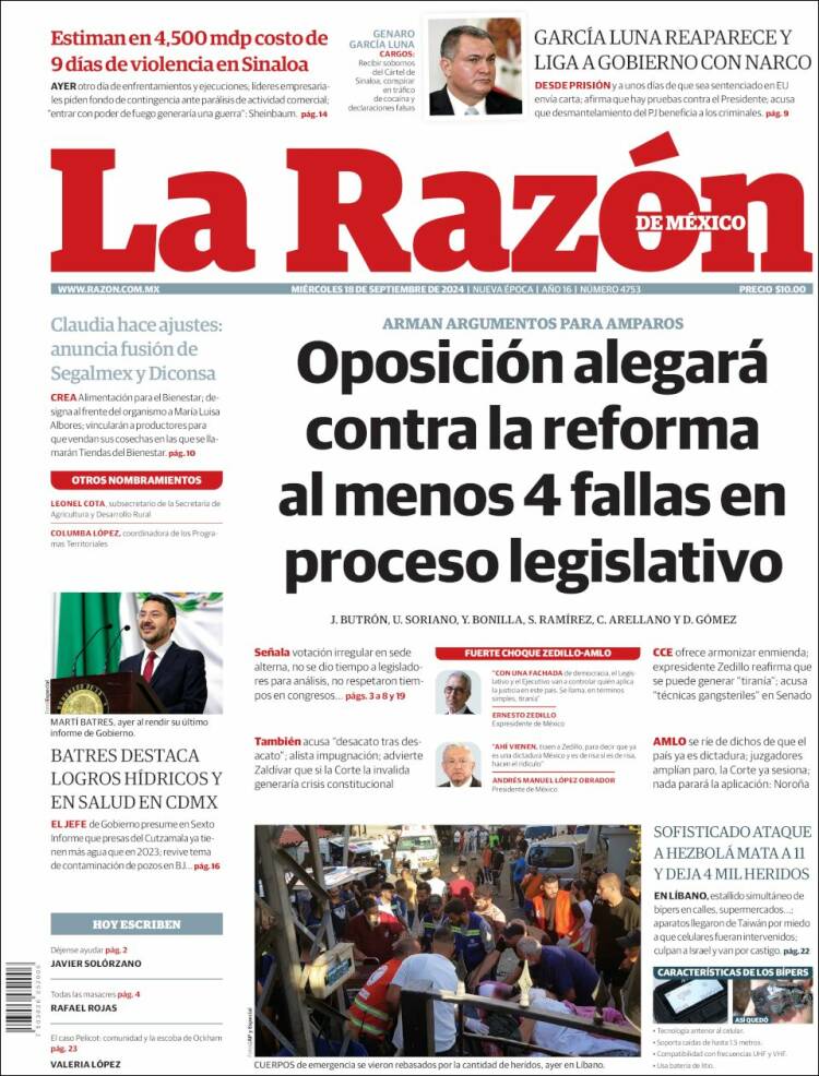 Portada de La Razón (México)