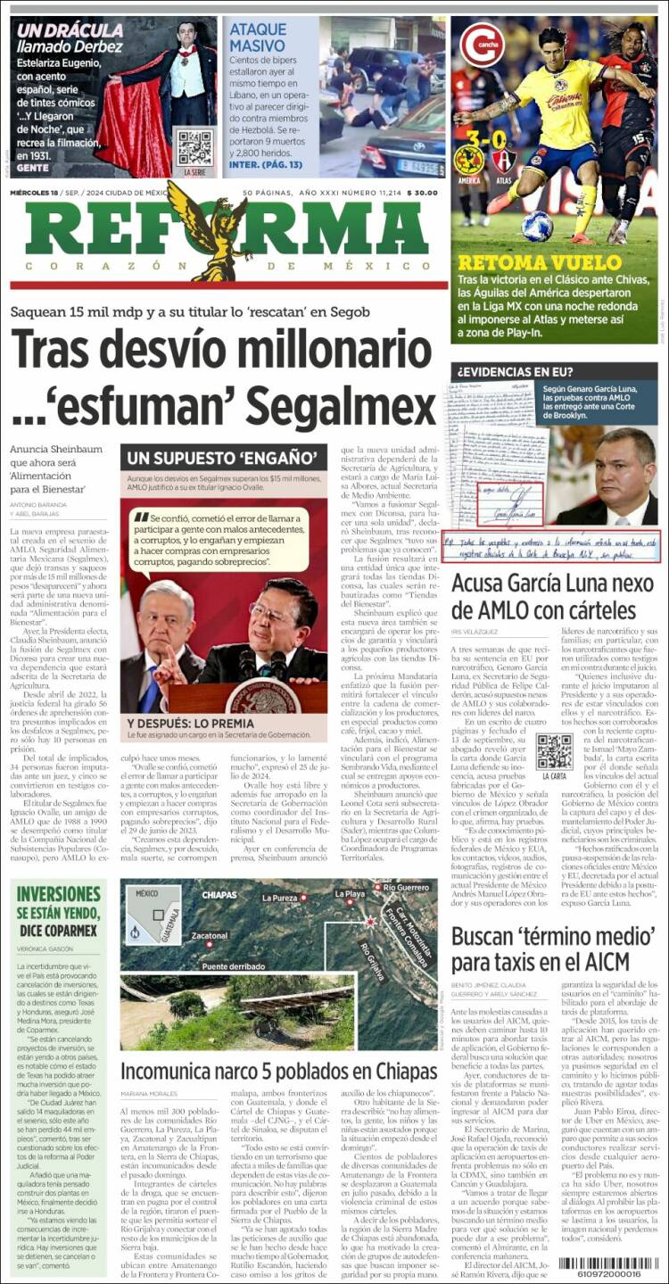 Portada de Reforma (México)