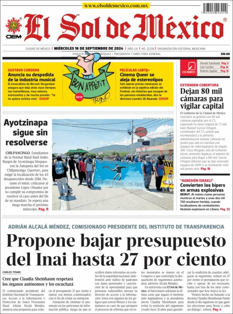 Portada de El Sol de México (México)