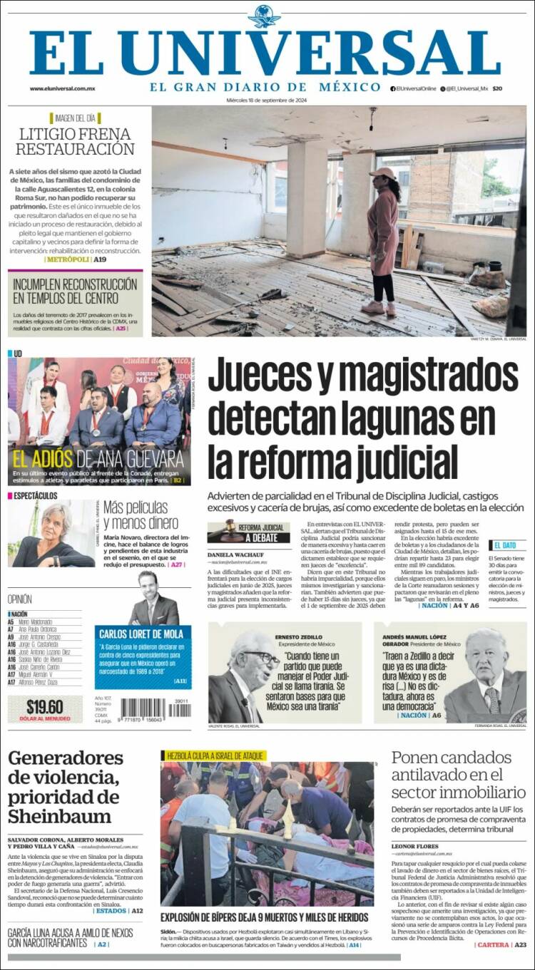 Portada de El Universal (México)
