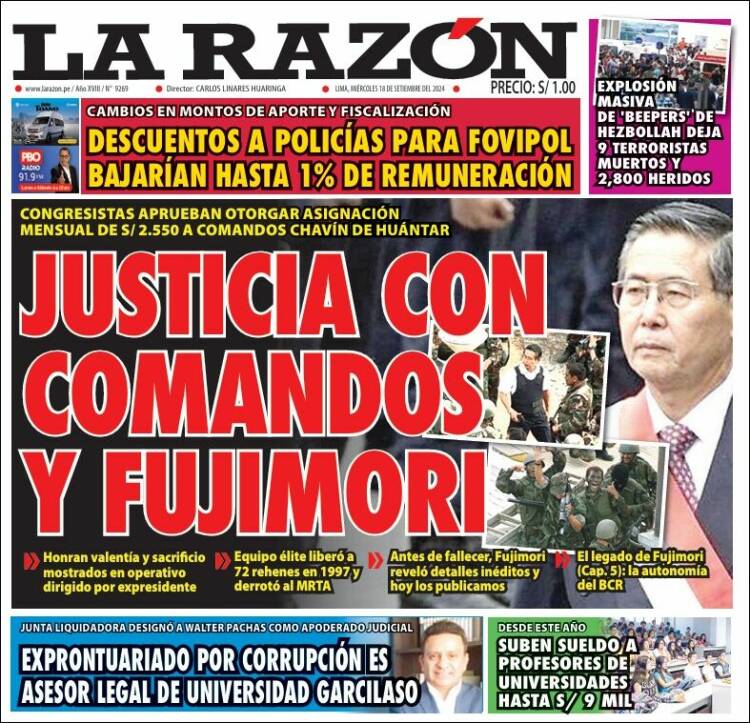 Portada de La Razón (Per&uacute;)