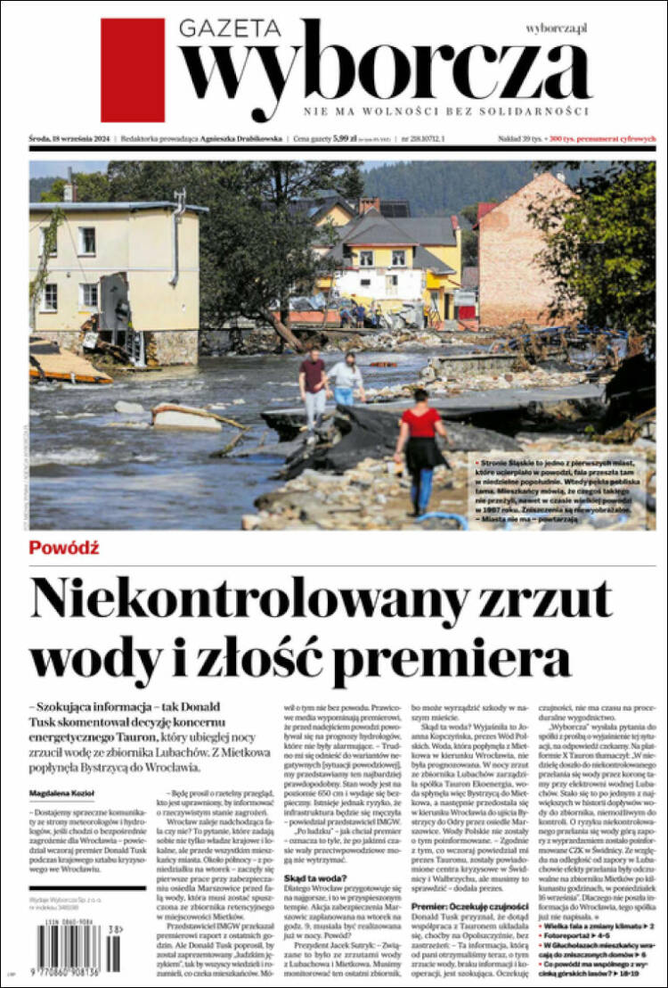Portada de Gazeta Wyborcza (Polonia)