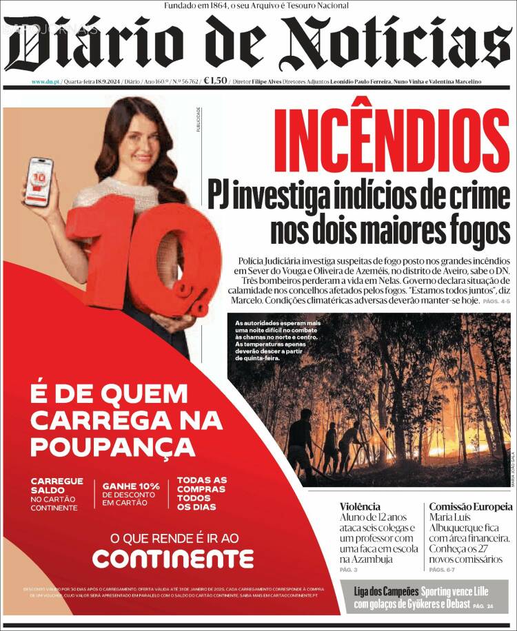 Portada de Diário de Noticias (Portugal)