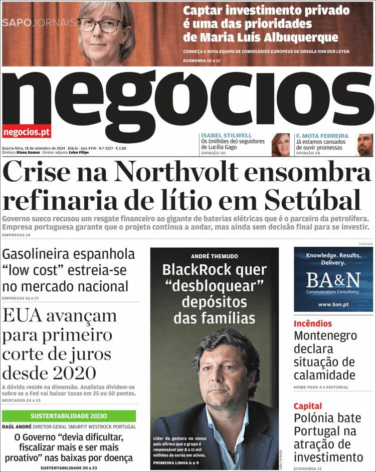 Portada de Jornal de Negócios (Portugal)
