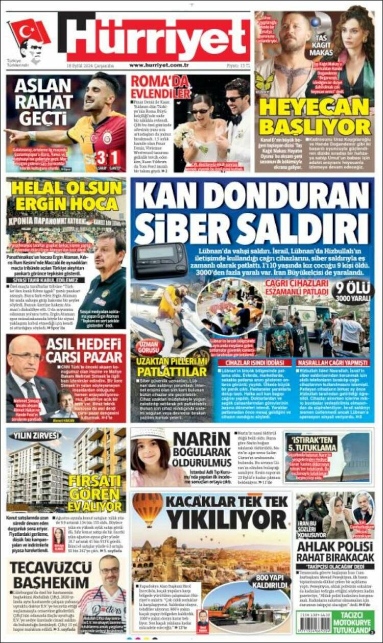 Portada de Hürriyet (Turqu&iacute;a)