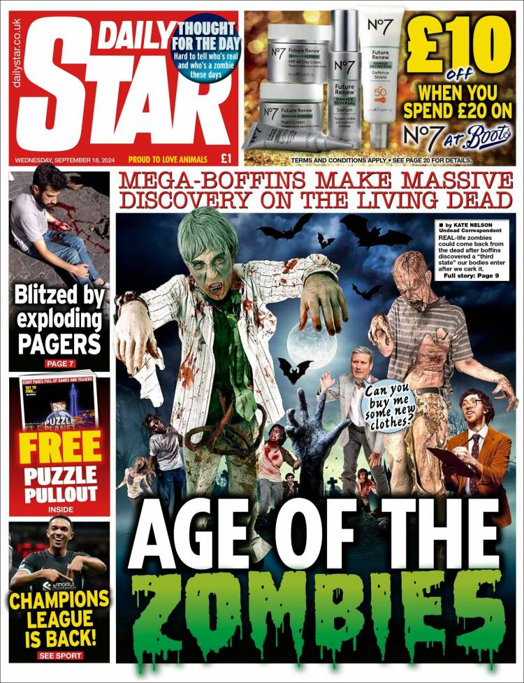 Portada de Daily Star (Reino Unido)