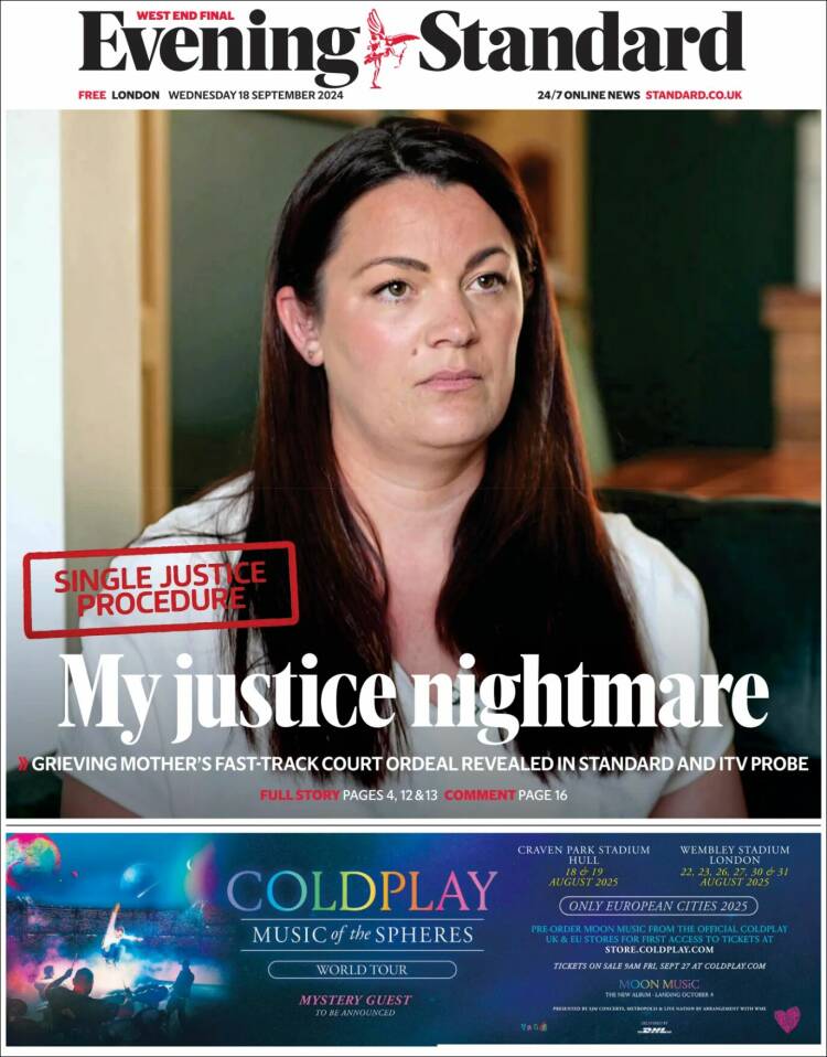 Portada de Evening Standard (Reino Unido)