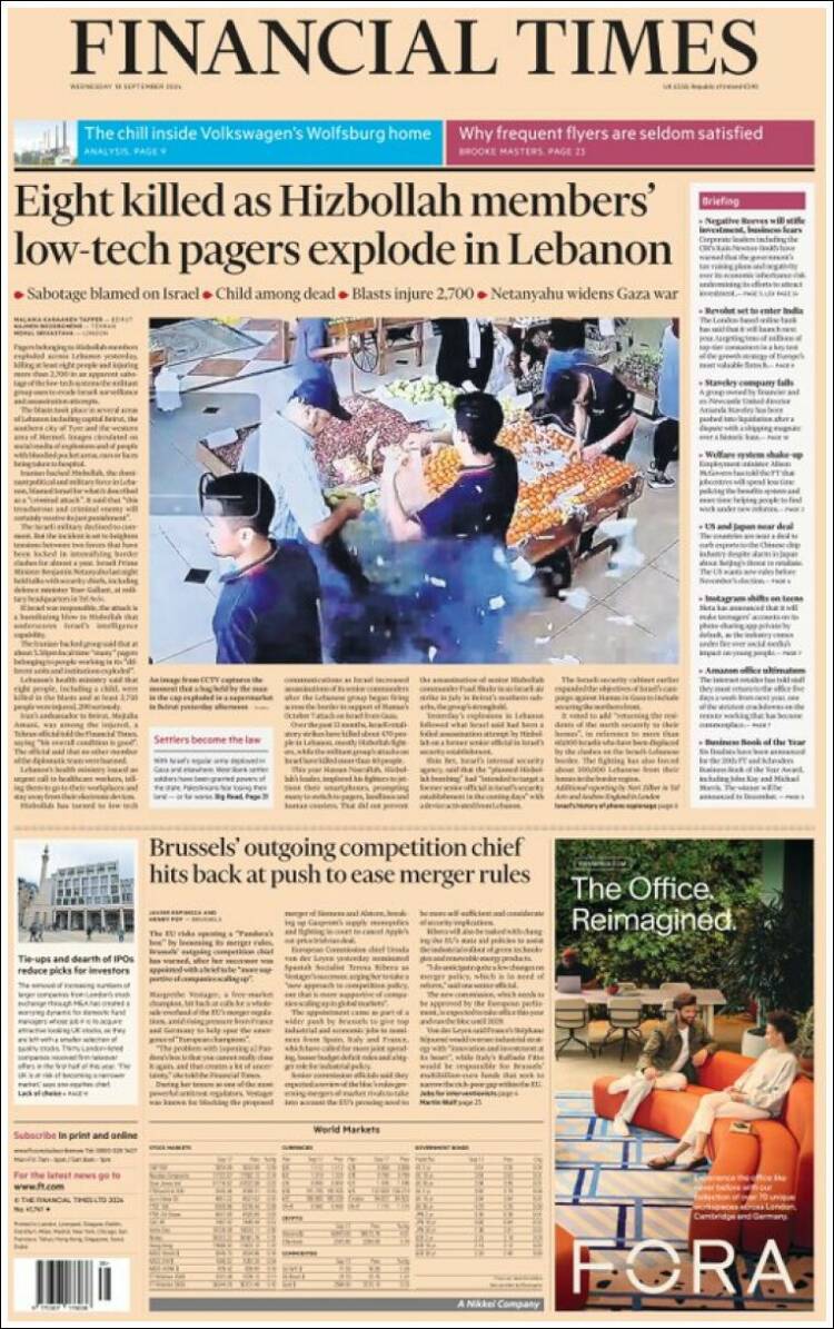 Portada de Financial Times (Reino Unido)