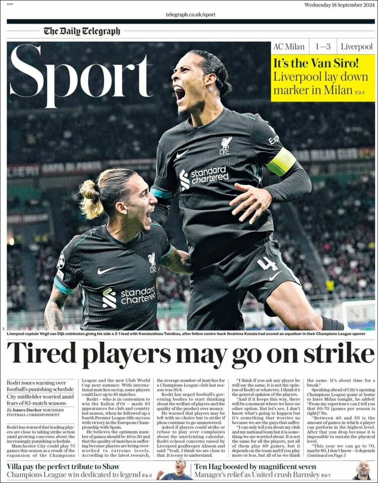 Portada de Telegraph Sport (Reino Unido)
