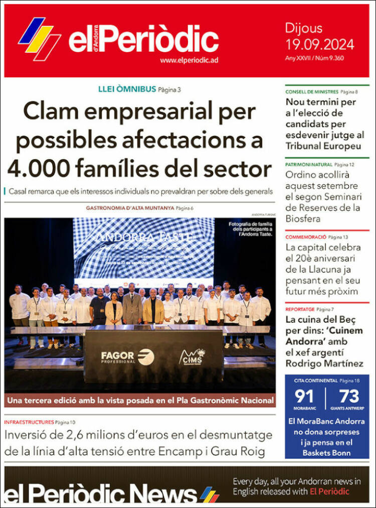 Portada de El Periòdic d'Andorra (Andorra)