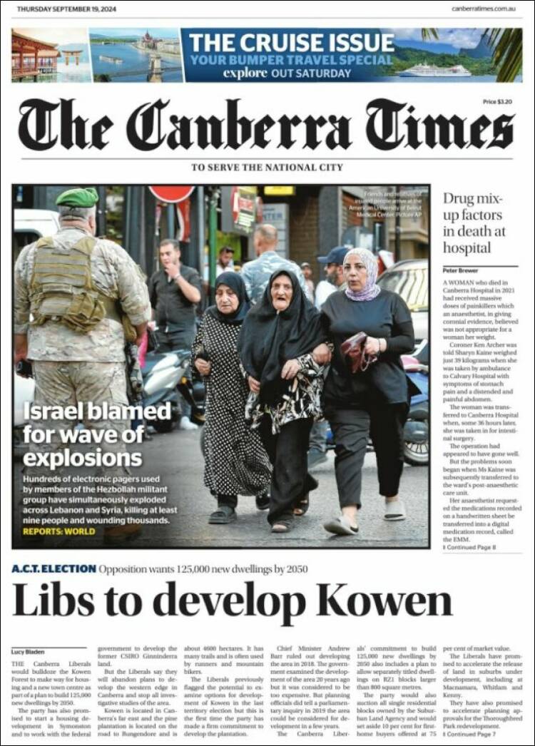 Portada de The Canberra Times (Australia)