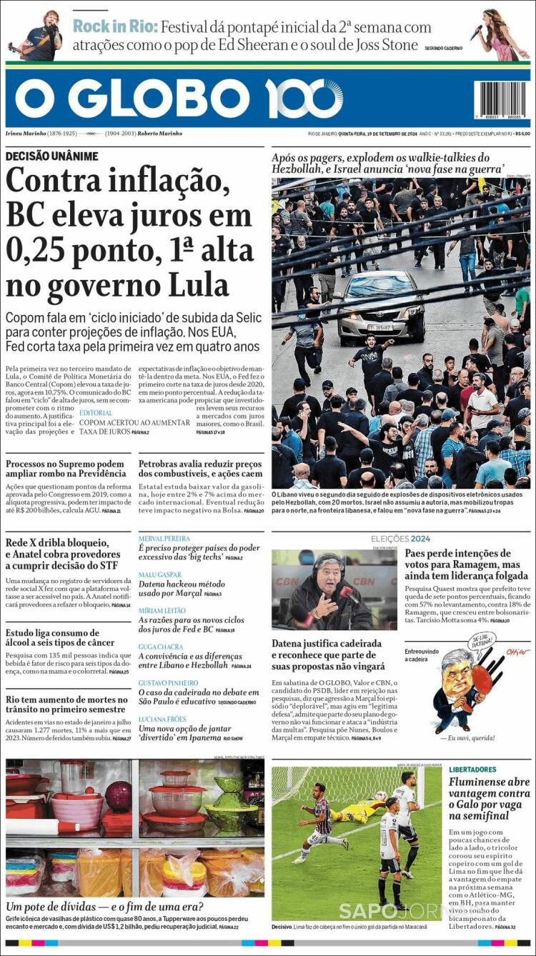 Portada de O Globo (Brasil)