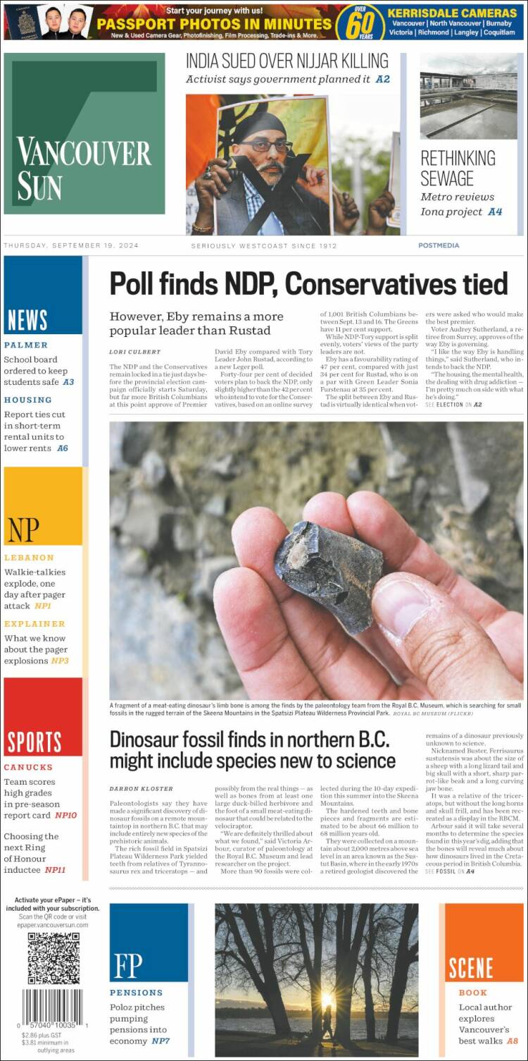 Portada de The Vancouver Sun (Canadá)