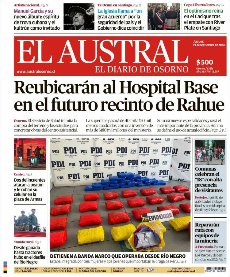 Portada de El Austral de Osorno (Chile)