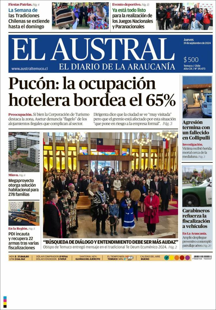 Portada de El Austral de Temuco (Chile)