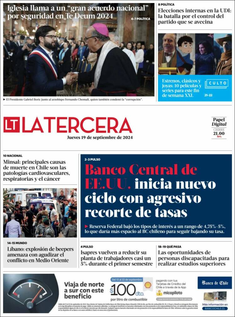 Portada de La Tercera (Chile)