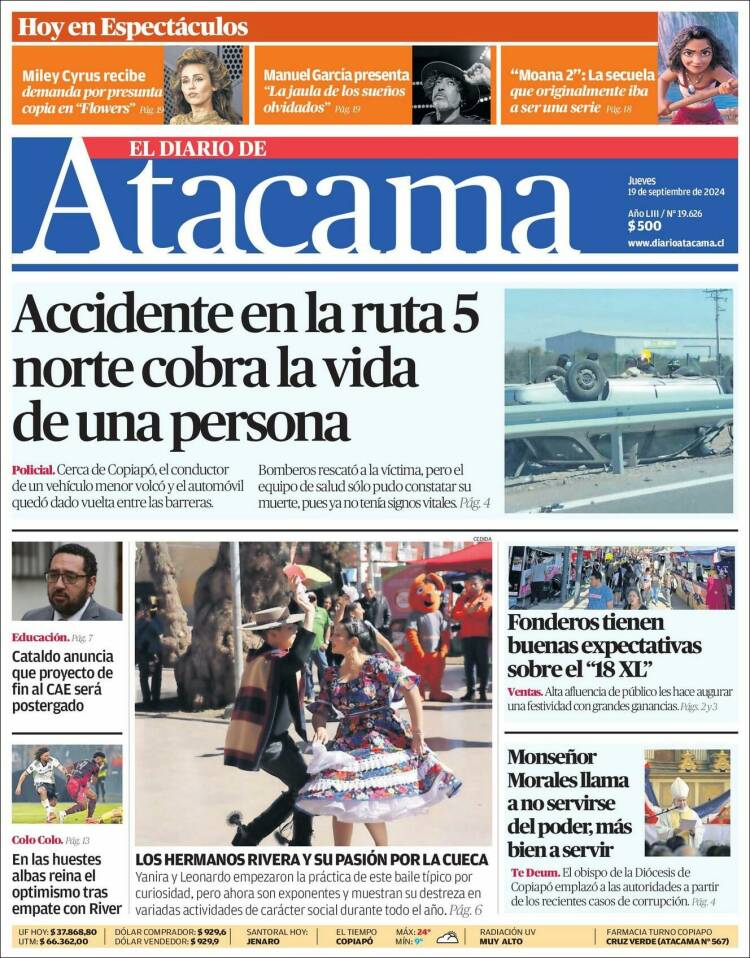 Portada de Diario de Atacama (Chile)