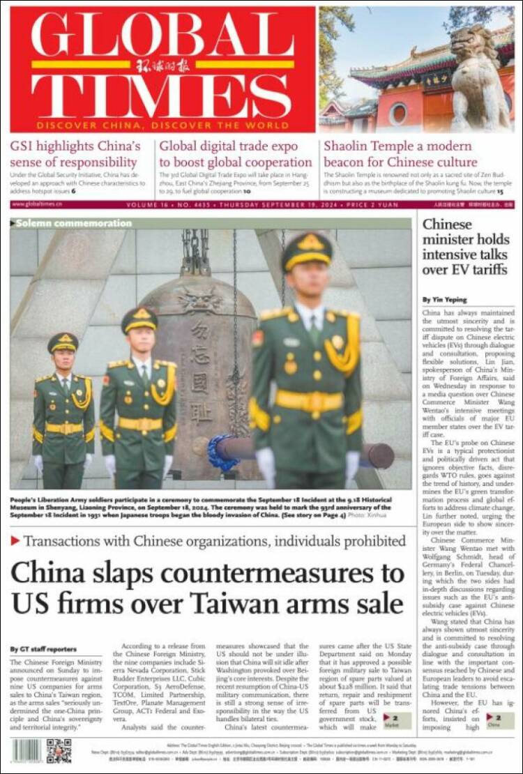 Portada de The Global Times (China)