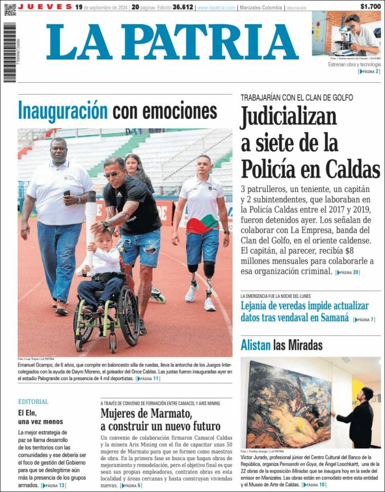 Portada de La Patria (Colombia)