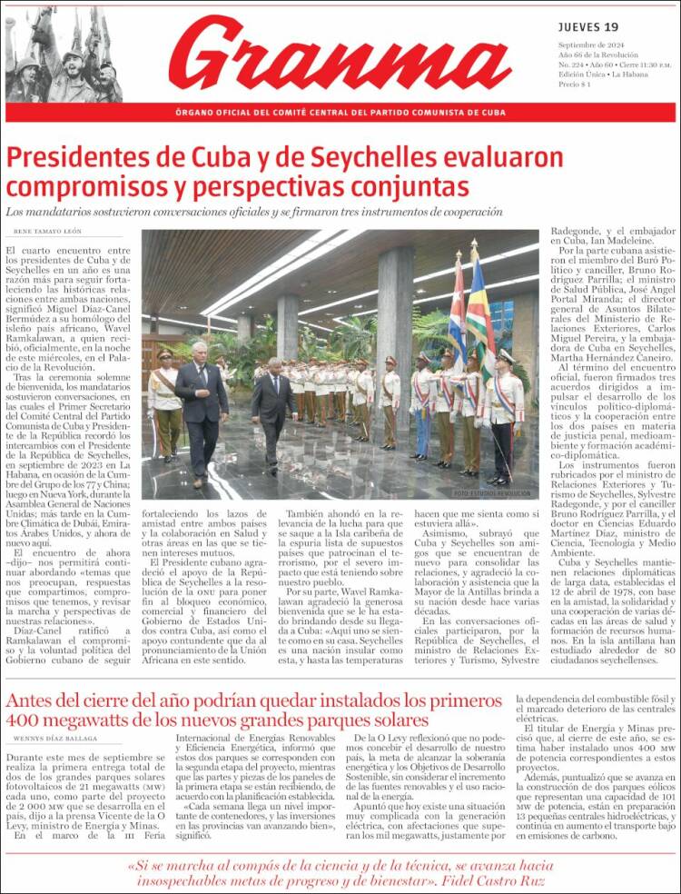 Portada de Granma (Cuba)
