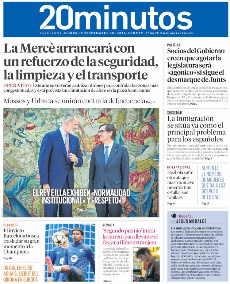 Portada de 20 Minutos - Barcelona (España)