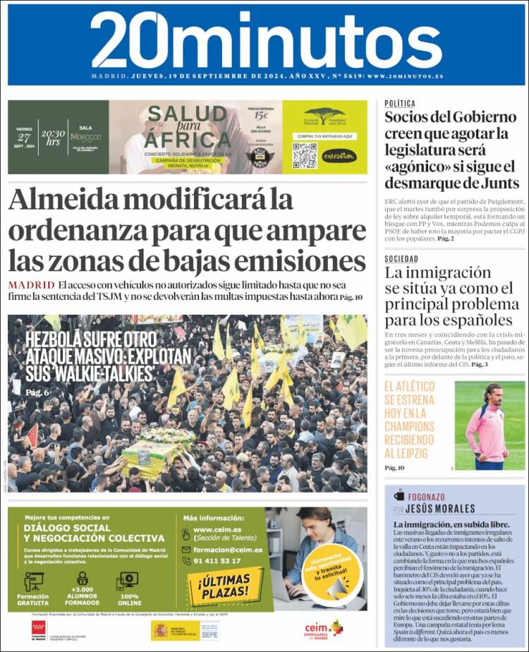 Portada de 20 Minutos - Madrid (España)