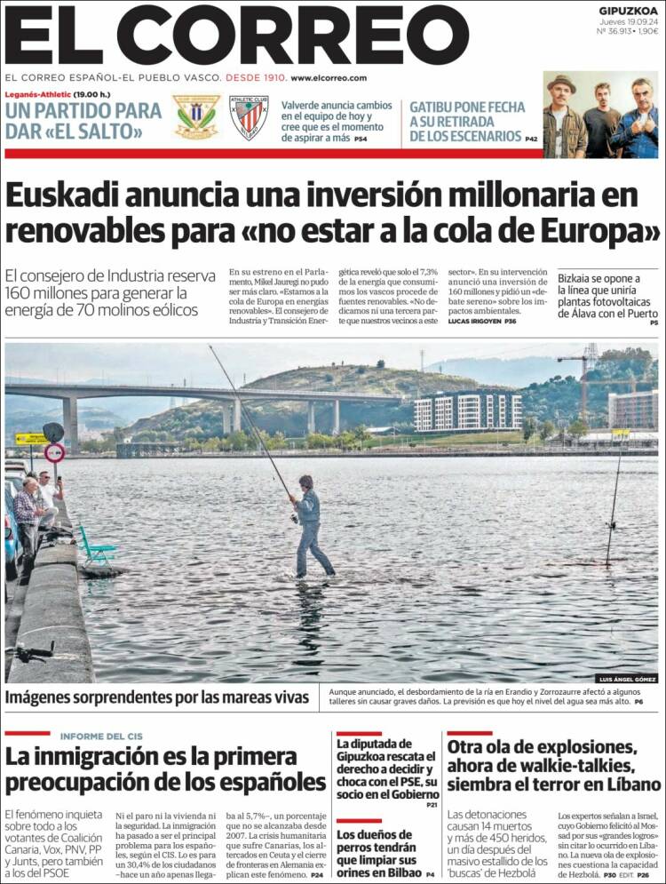 Portada de El Correo - Guipuzcoa (España)