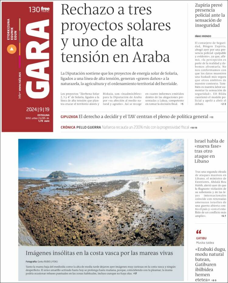 Portada de Gara (España)