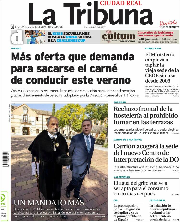Portada de La Tribuna de Ciudad Real (España)