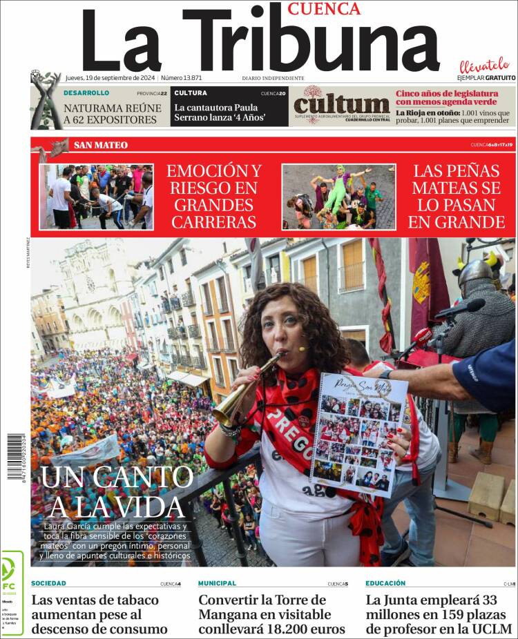 Portada de La Tribuna de Cuenca (España)