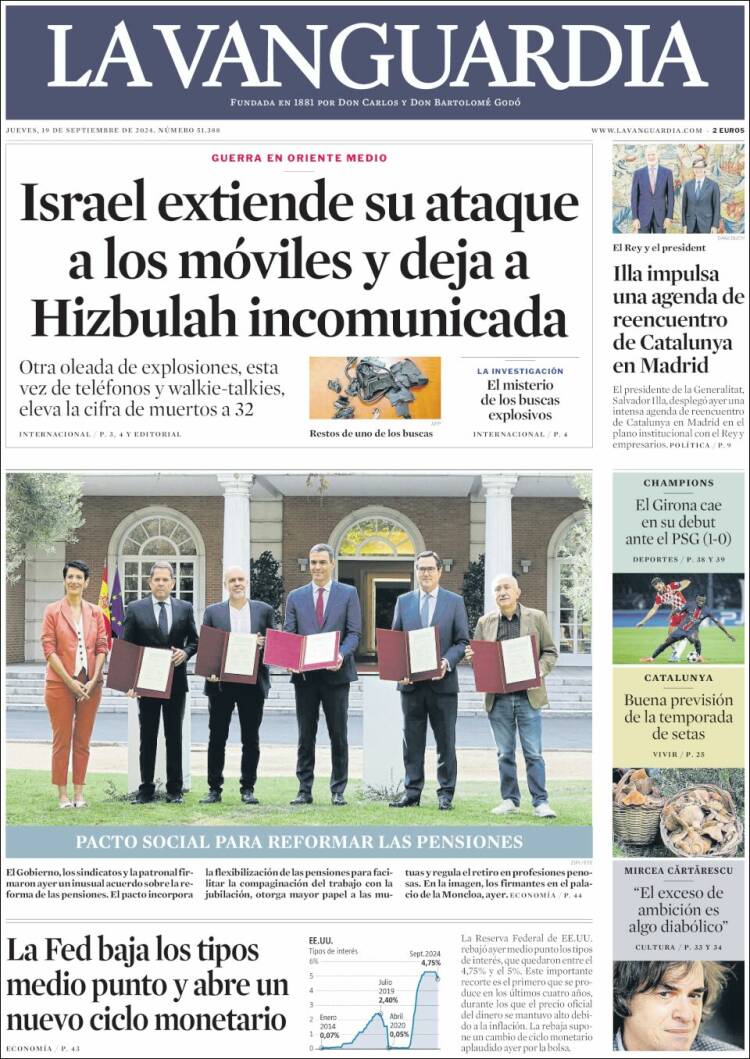Portada de La Vanguardia (España)