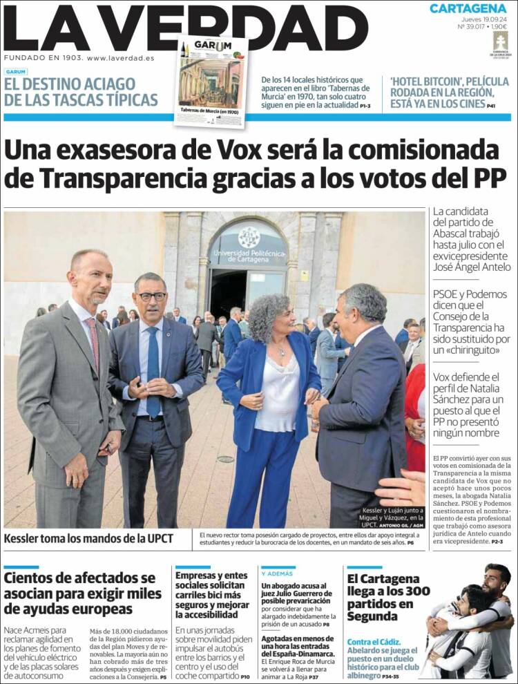 Portada de La Verdad de Cartagena (España)