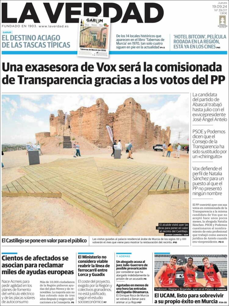 Portada de La Verdad de Murcia (España)