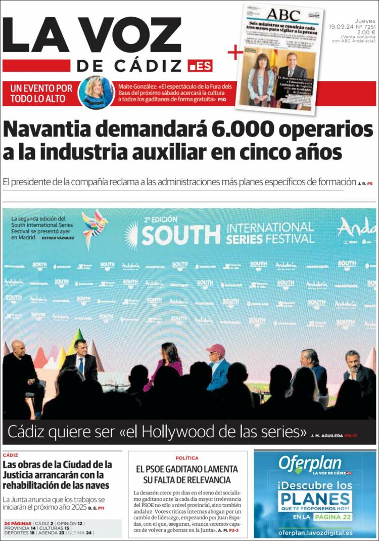 Portada de La Voz de Cádiz (España)