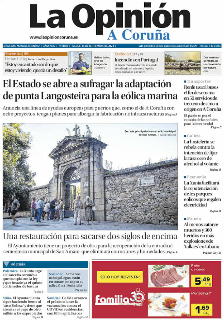 Portada de La Opinión de A Coruña (España)
