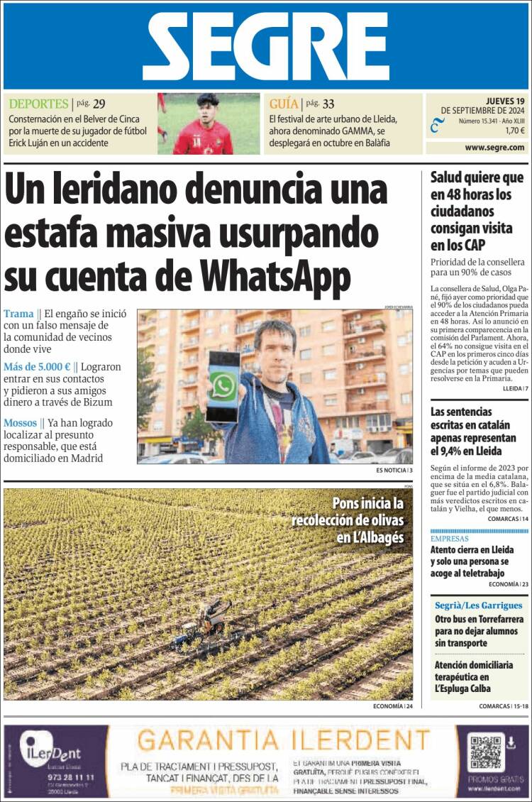Portada de Segre  (España)