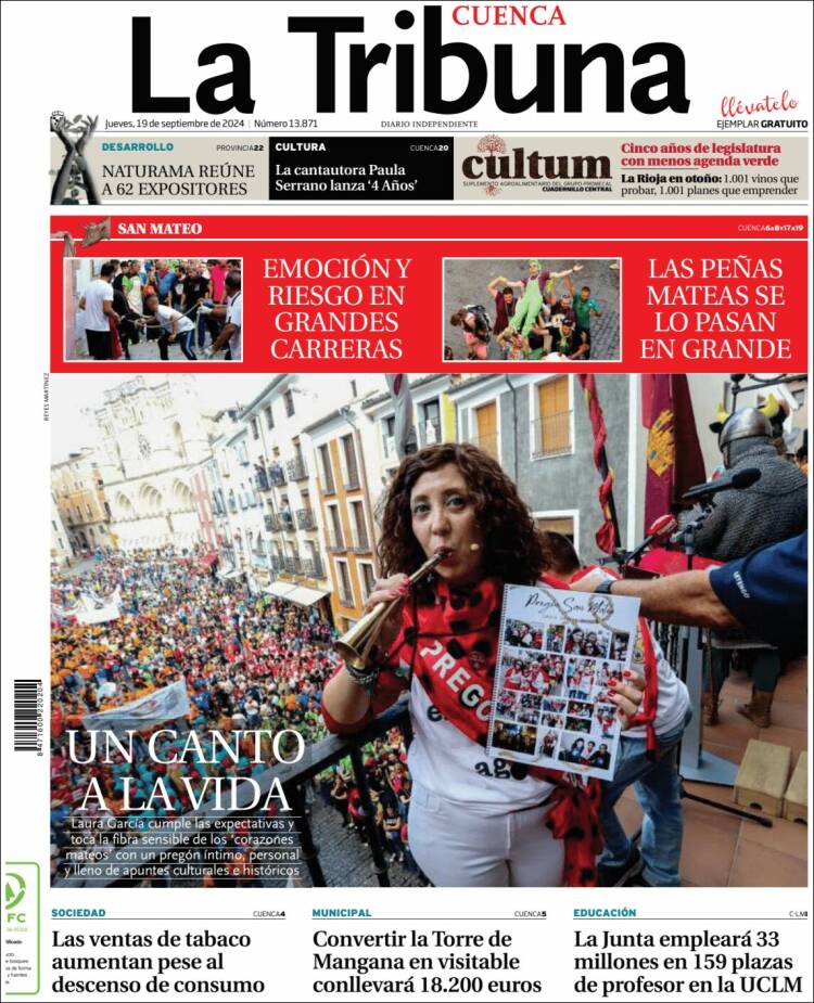 Portada de La Tribuna de Cuenca (España)