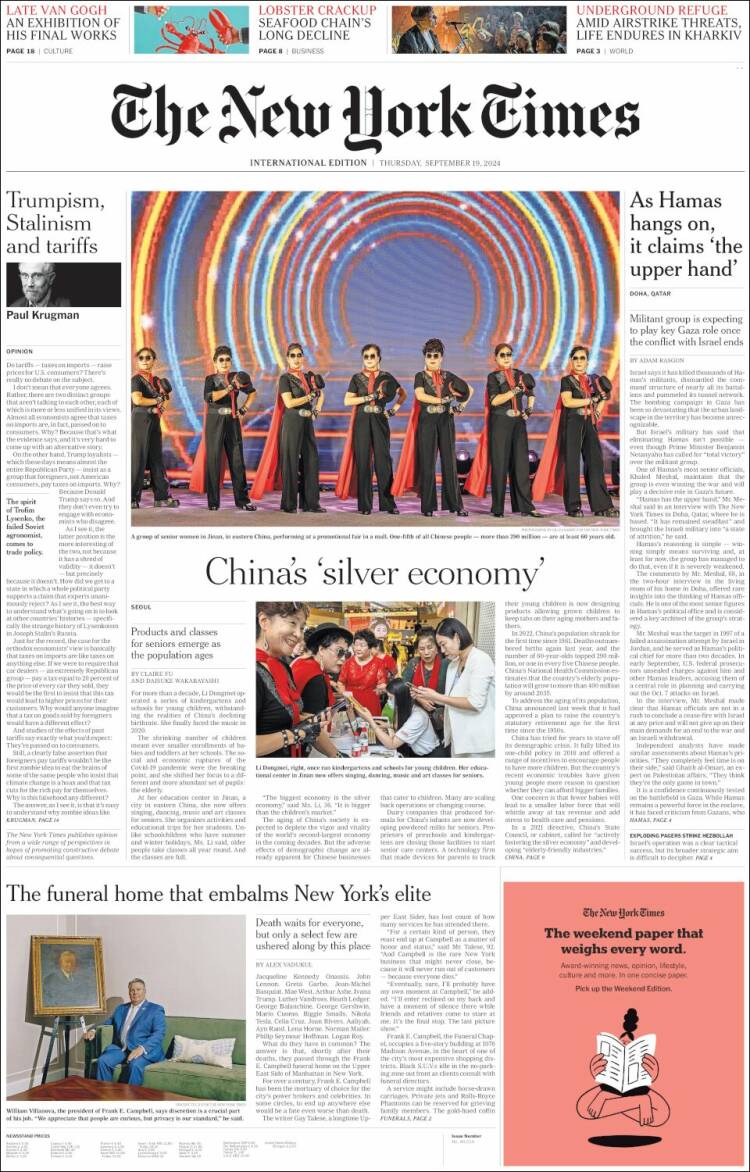 Portada de International New York Times (Europa)