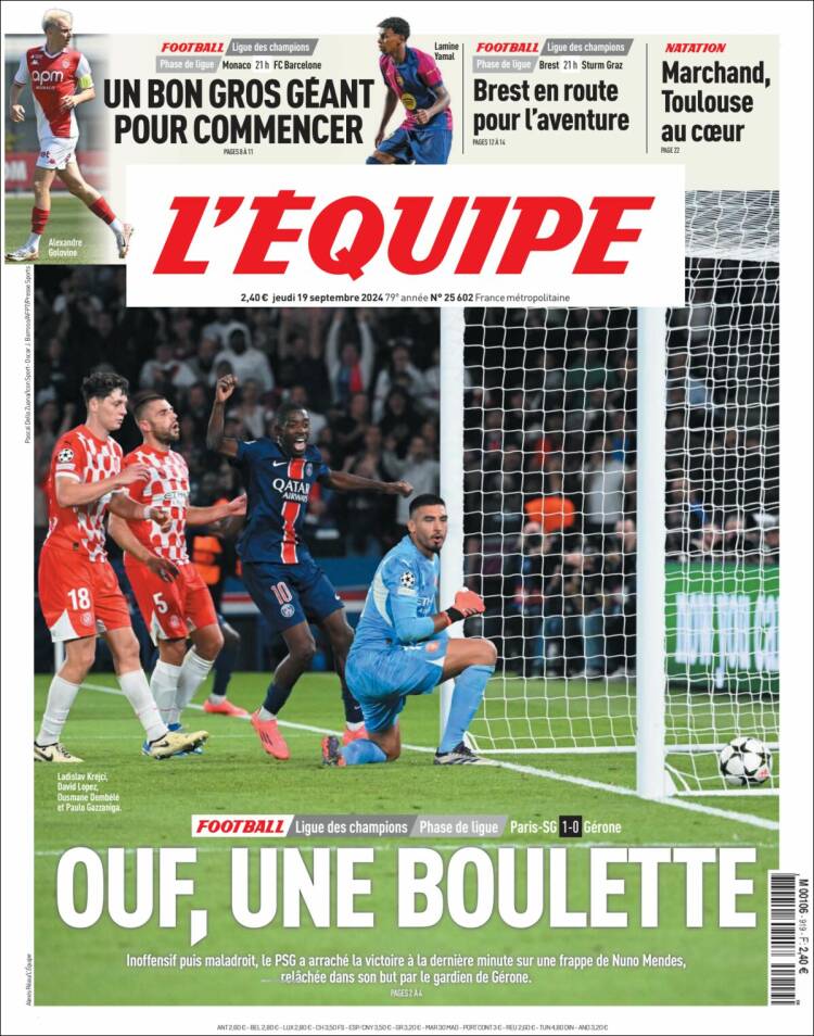 Portada de L'Equipe (Francia)