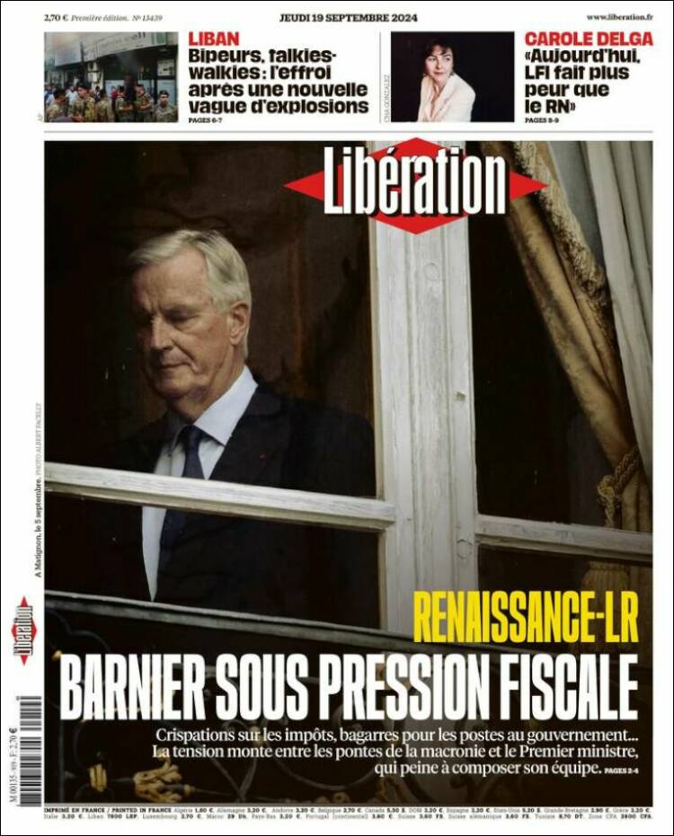 Portada de Libération (Francia)