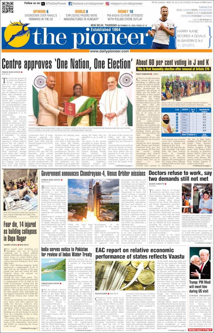 Portada de The Pioneer (India)