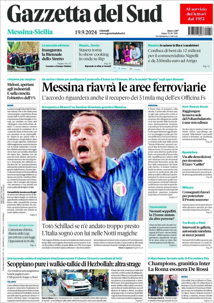 Portada de Gazzetta del Sud (Italia)